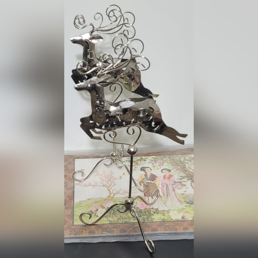 Metal silver reindeer candle holders set 2 pcs. - Picture 6 of 17